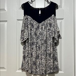 Torrid Navy Eyelet Cold Shoulder Top